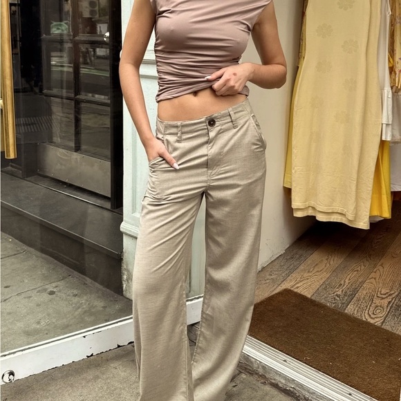 Tan Wide Leg High-Waisted Pants - Picture 1 of 5